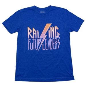 LuLaRoe Rocker T L Blue Raising Future Leaders Lightning Graphic NWT